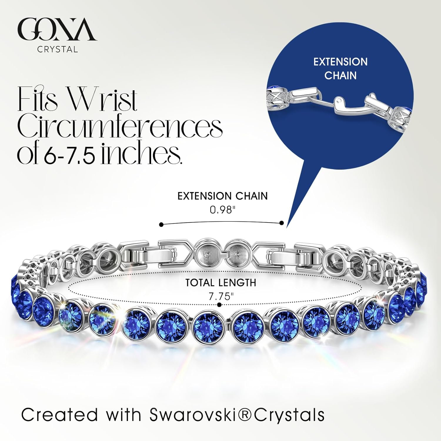 Birthstone Tennis Bracelet for Women – 14K Gold Plated Adjustable 6-7.5 Inch with Genuine Swarovski® Crystals, Hypoallergenic Handmade Jewelry Gift for Birthday, Wedding, Anniversary and Christmas