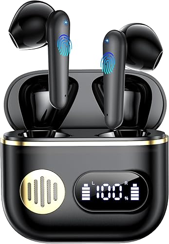 Wireless Earbuds, Bluetooth 6.1 Headphones Bass Stereo, 2026 Bluetooth Earbuds AI Translation Earbuds in Ear Earbuds with Dual LED Display Bluetooth Headphones Earphone for Gym/Running/Workout