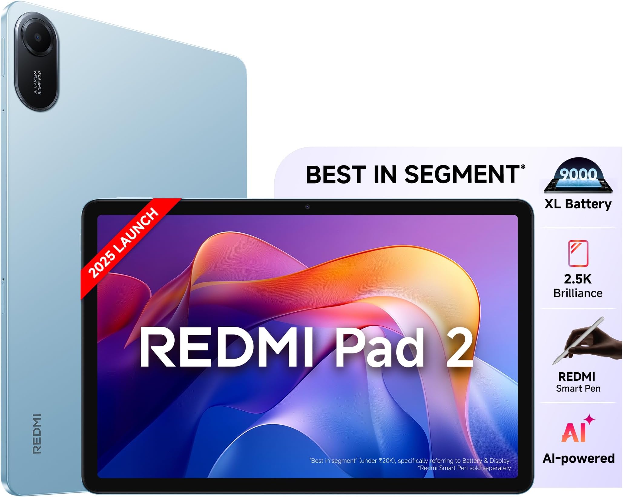 - Pad 2, WiFi Active Pen Support, 27.94Cm(11") Model, 2.5K Sharp & Clear Display, 4GB, 128GB, All Day & More 9000Mah Battery, AI-Enabled, Dolby Atmos, Hyperos 2, Sky Blue