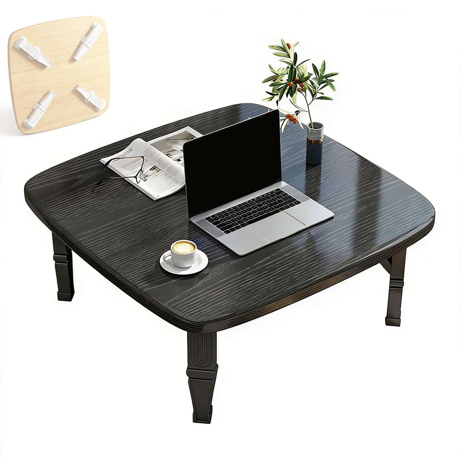 Table basse japonaise pliante 78.7cm table de salon noire