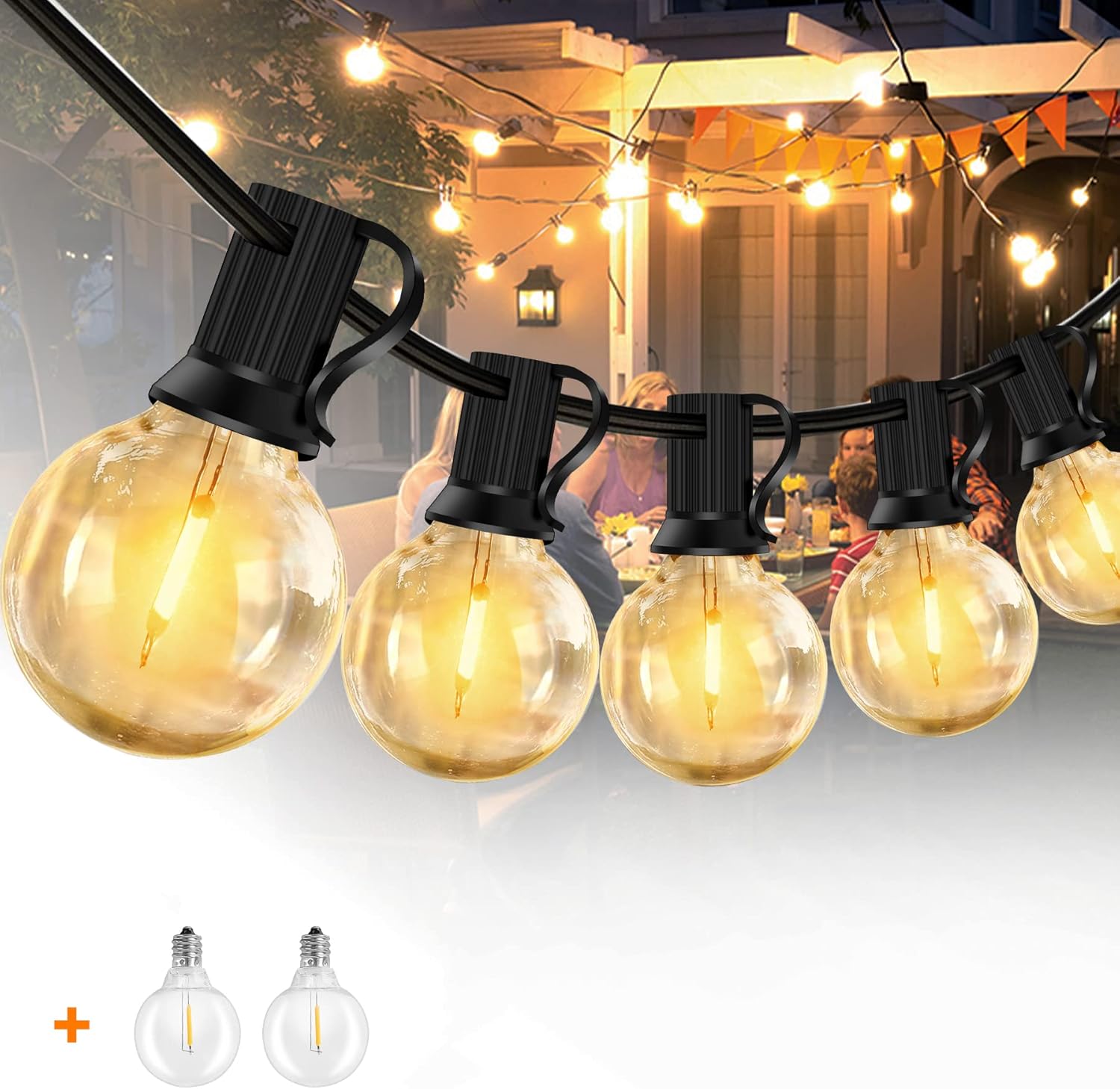 OMECO Guirlande Guinguette Exterieur 9.6m/31FT Blanc Chaud 2400k 30+2