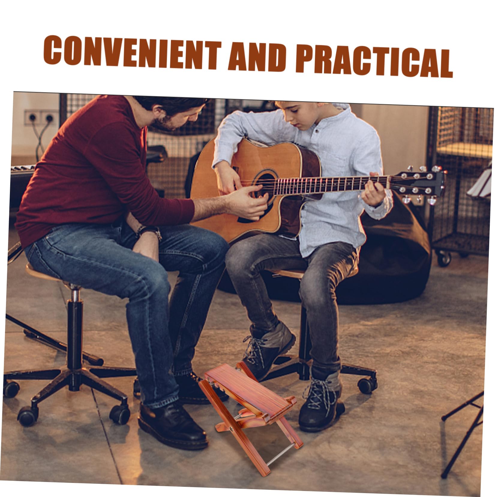 HEMOTON Bamboo Guitar Foot Stool Folding Foot Rest 4 Height Settings for Classical Folk Guitar Players