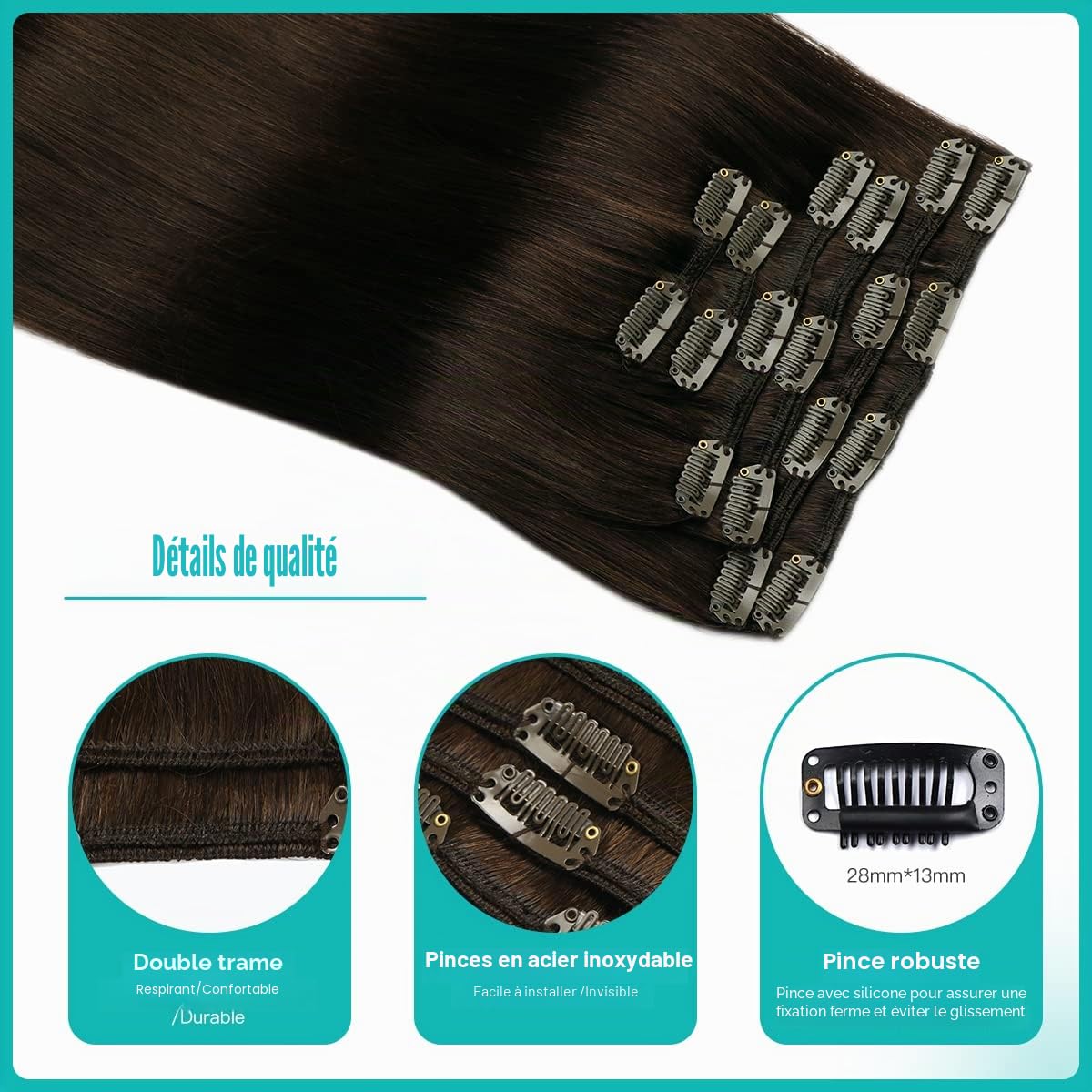 SURNEL Extension Clip Cheveux Humain 6pcs/120g 22"/55cm (#2-22")