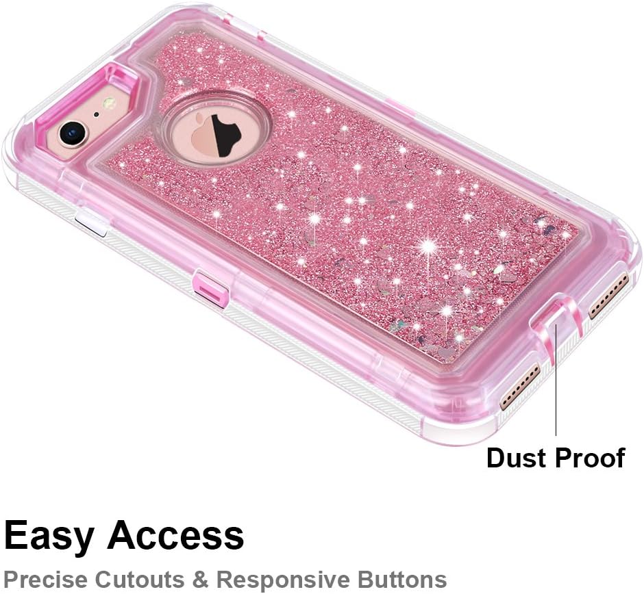 Anuck Case for iPhone 8 Case, for iPhone 7 Case (4.7 inch), 3 in 1 Hybrid Heavy Duty Defender Case Sparkly Floating Liquid Glitter Protective Hard Shell Shockproof TPU Cover - Pink