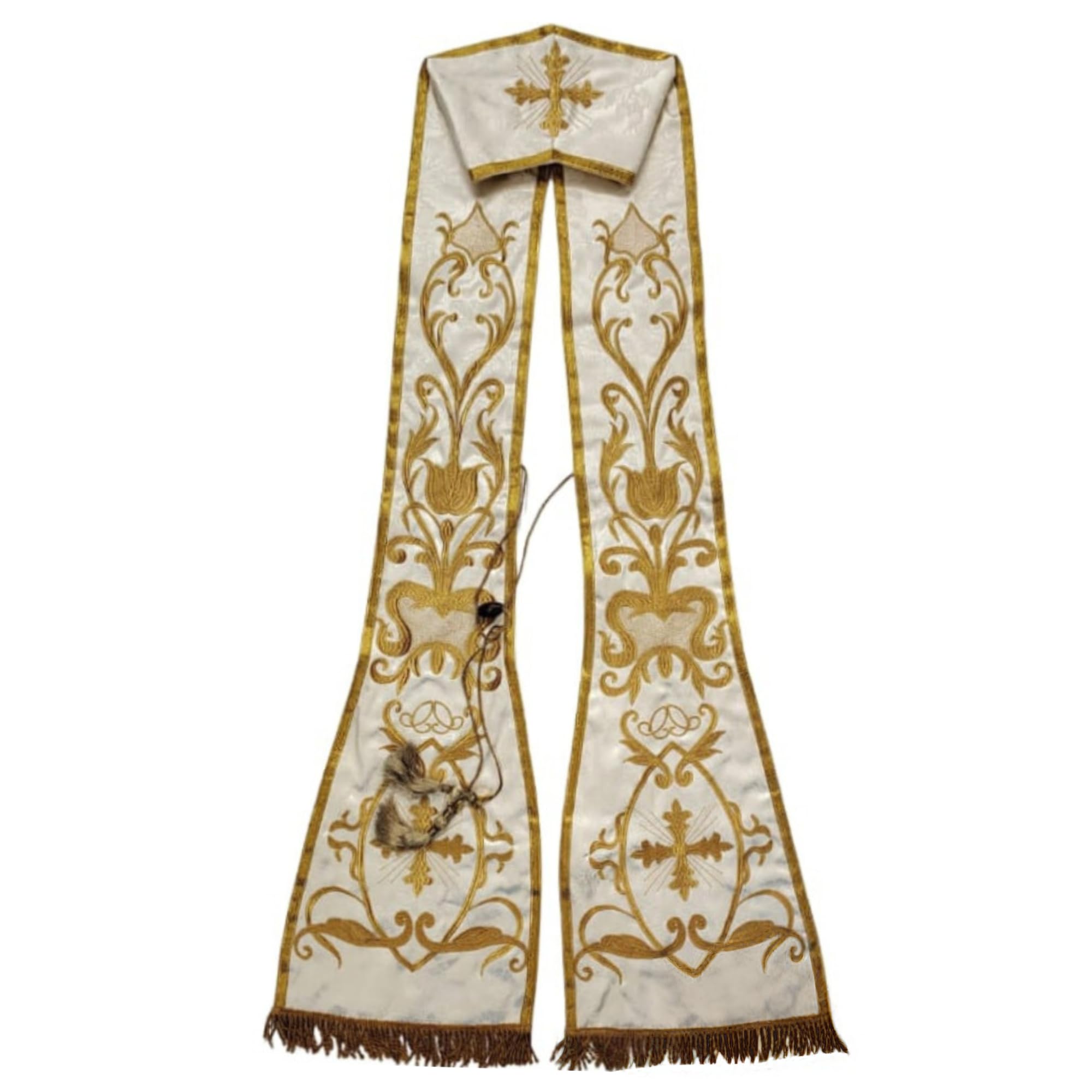 Ornate Gold Embroidered Priest Stole with Cross Design Catholic Liturgical Vestment for Church Holy Mass Ceremony Religious Service Clergy Apparel-image-45