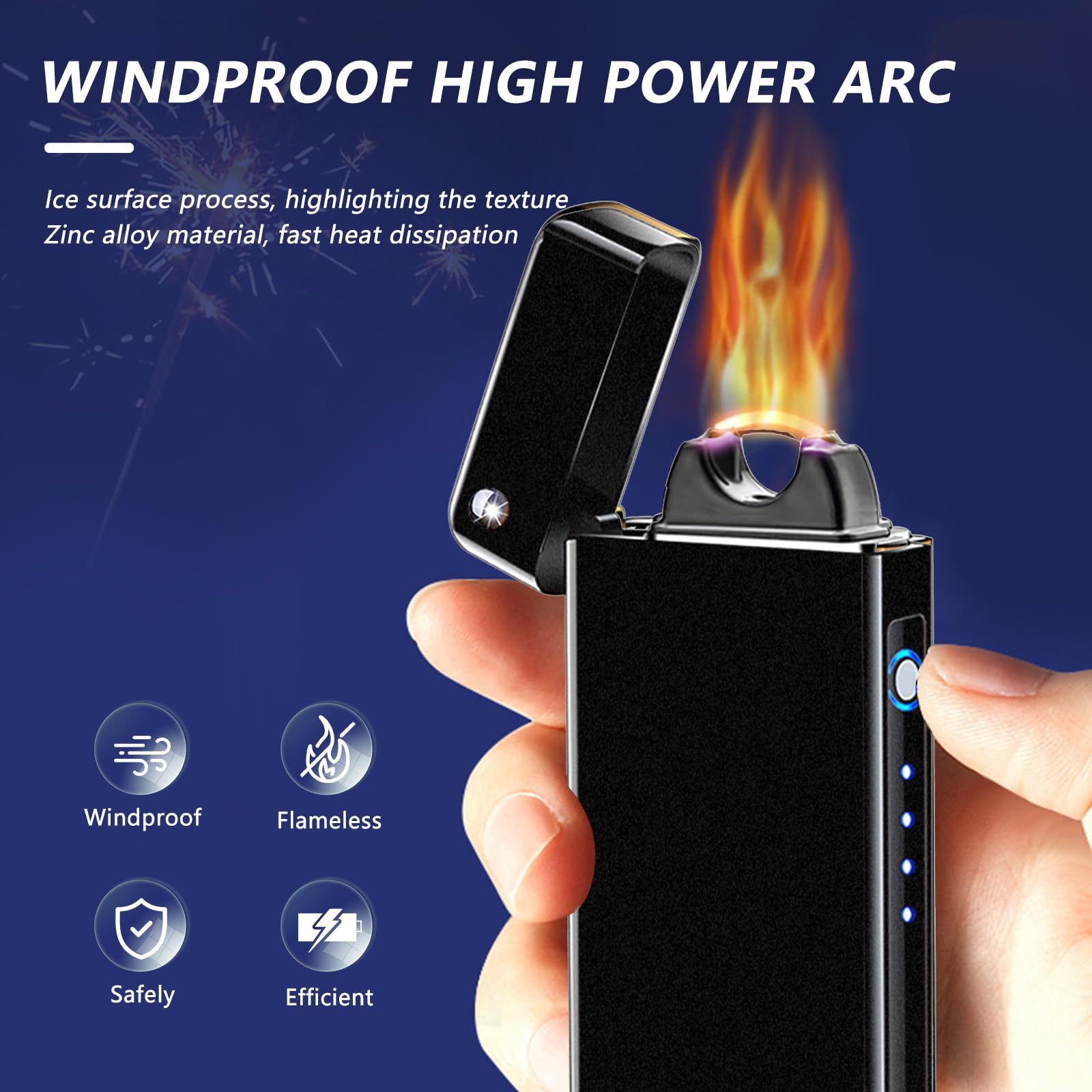 BABOBIU Briquet à Arc Électrique Rechargeable par USB - Plasma Portable Coupe-vent avec Batterie de Capacité Améliorée pour Bougies, Encens, Feux d'Artifice - Noir Givré