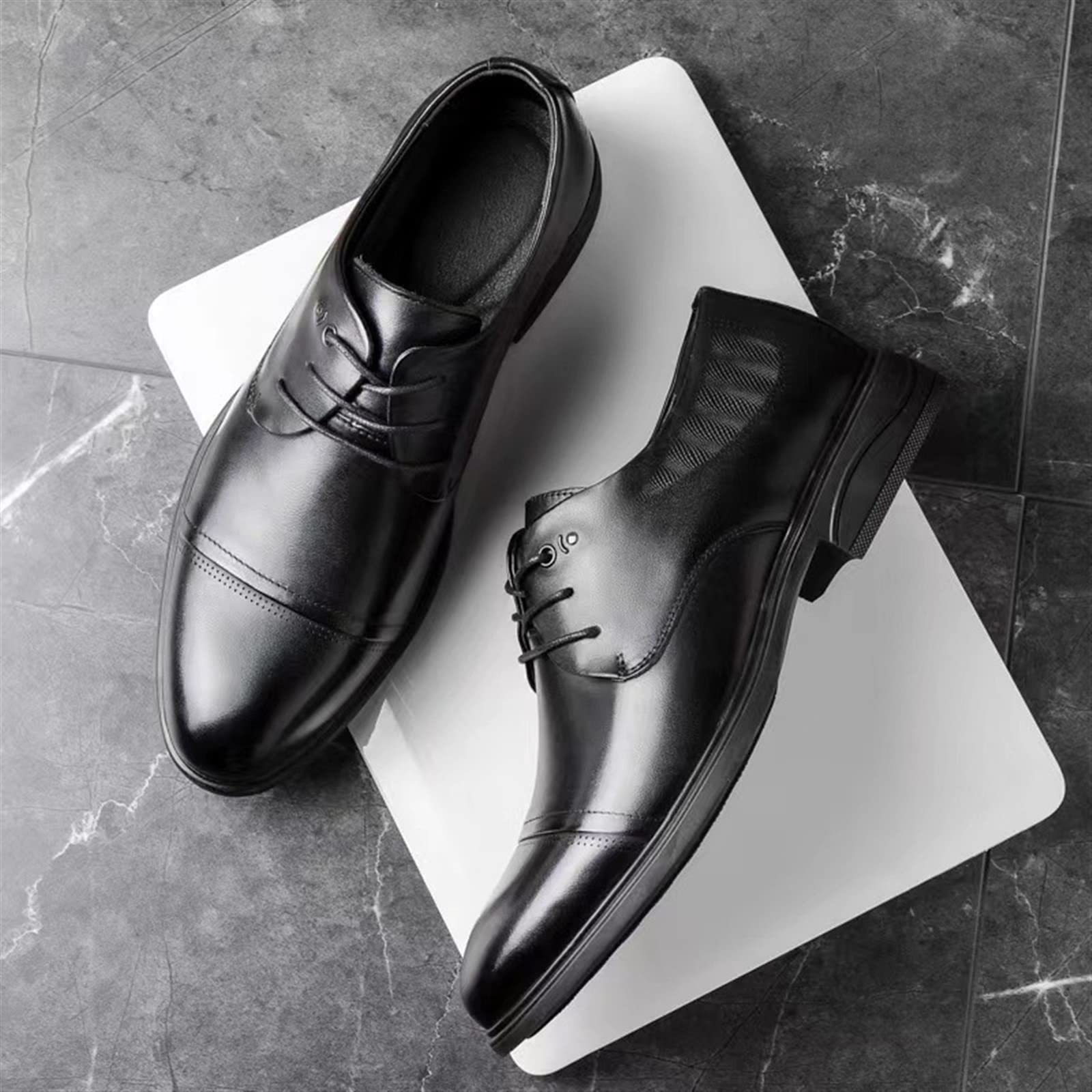 CARZE Scarpe da Lavoro da Uomo Scarpe da Uomo in Pelle Abiti da Cerimonia da Uomo Neri Scarpe comode da Uomo in Vera Pelle Scarpe Eleganti da Uomo(38)