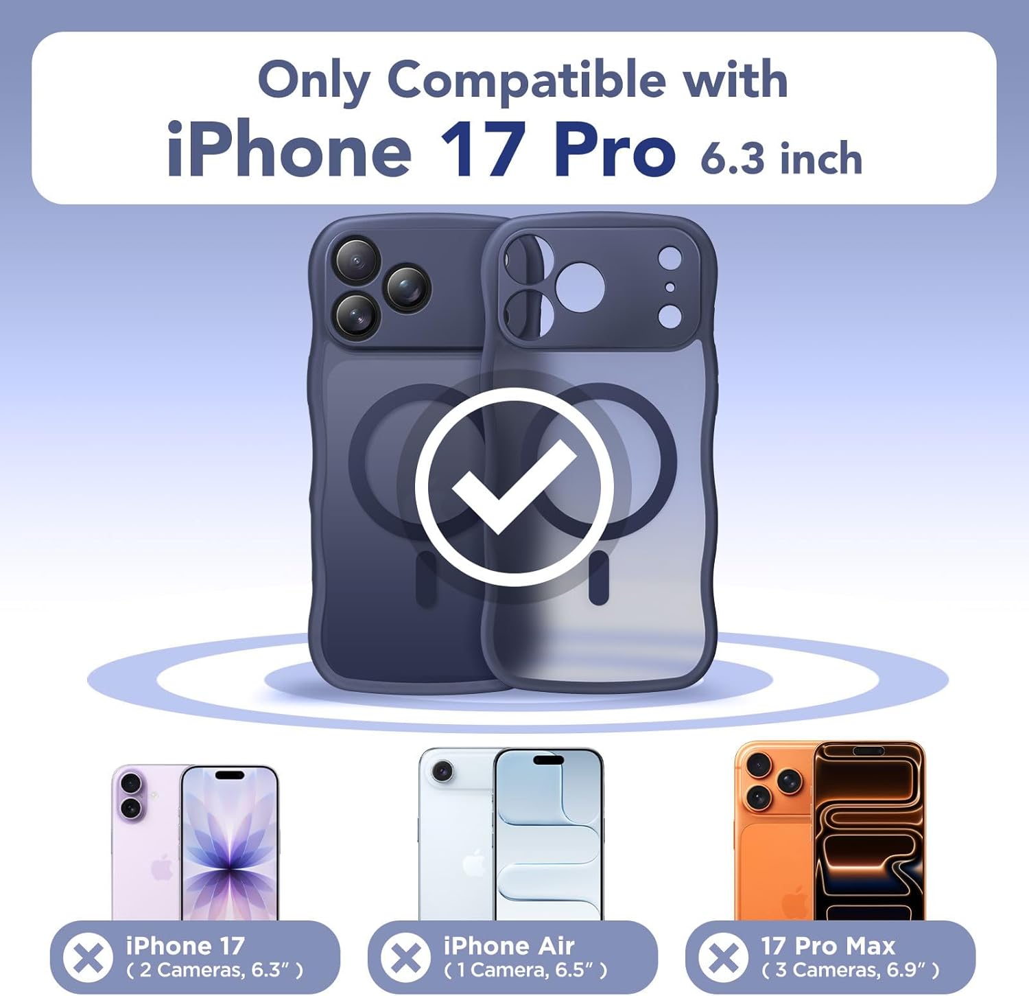 CAPRARO Magnetic for iPhone 17 Pro Case for Women Girls, Upgraded [Full Camera Protection] [Compatible with MagSafe] Cute Wave Translucent Matte Phone Case for iPhone 17 Pro, Dark Blue
