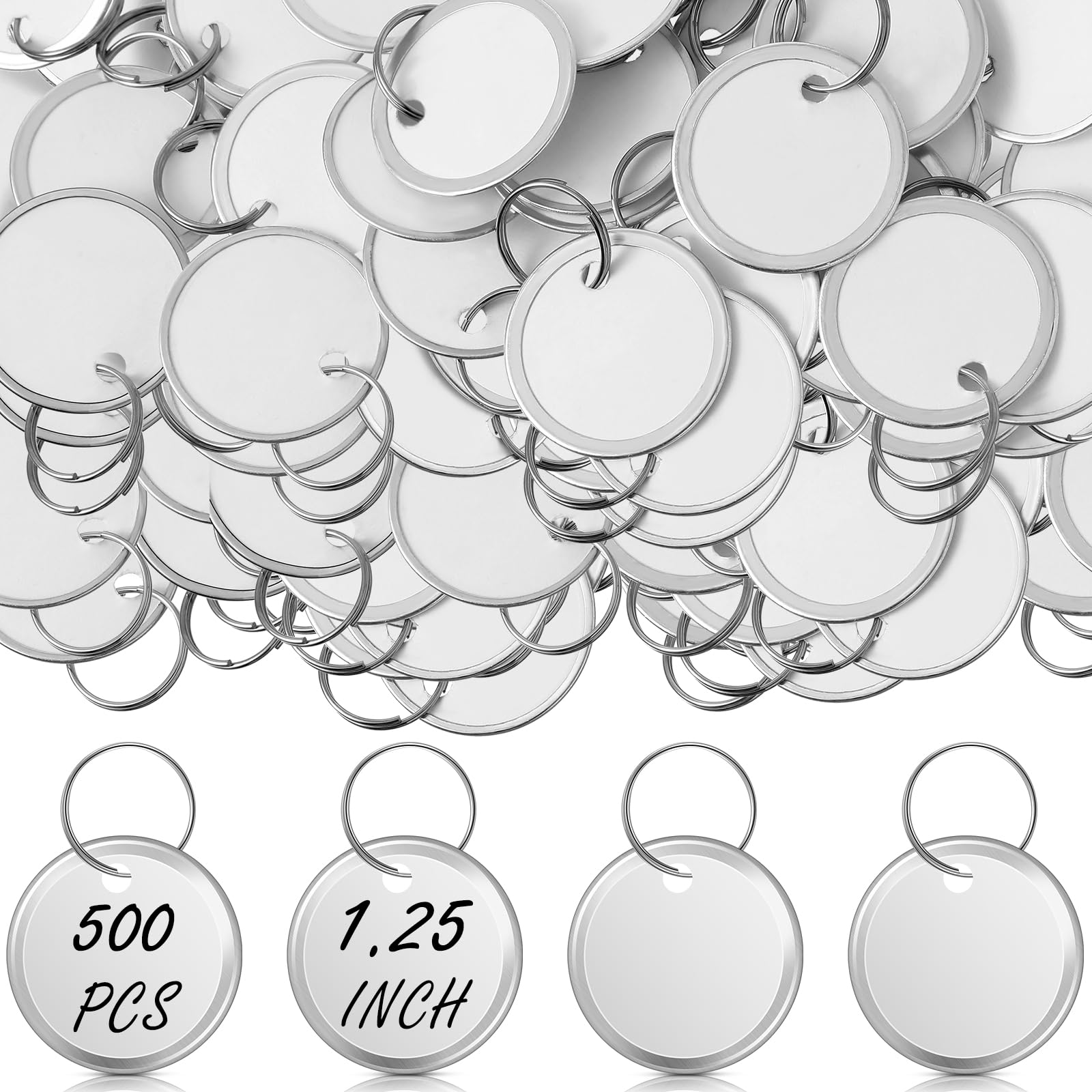 Hotop 500 Pieces 1.25 Inches White Metal Rim Key Tags Bulk Key Tags Paper Round Paper Tags with Metal Split Rings for Car and Door Keys