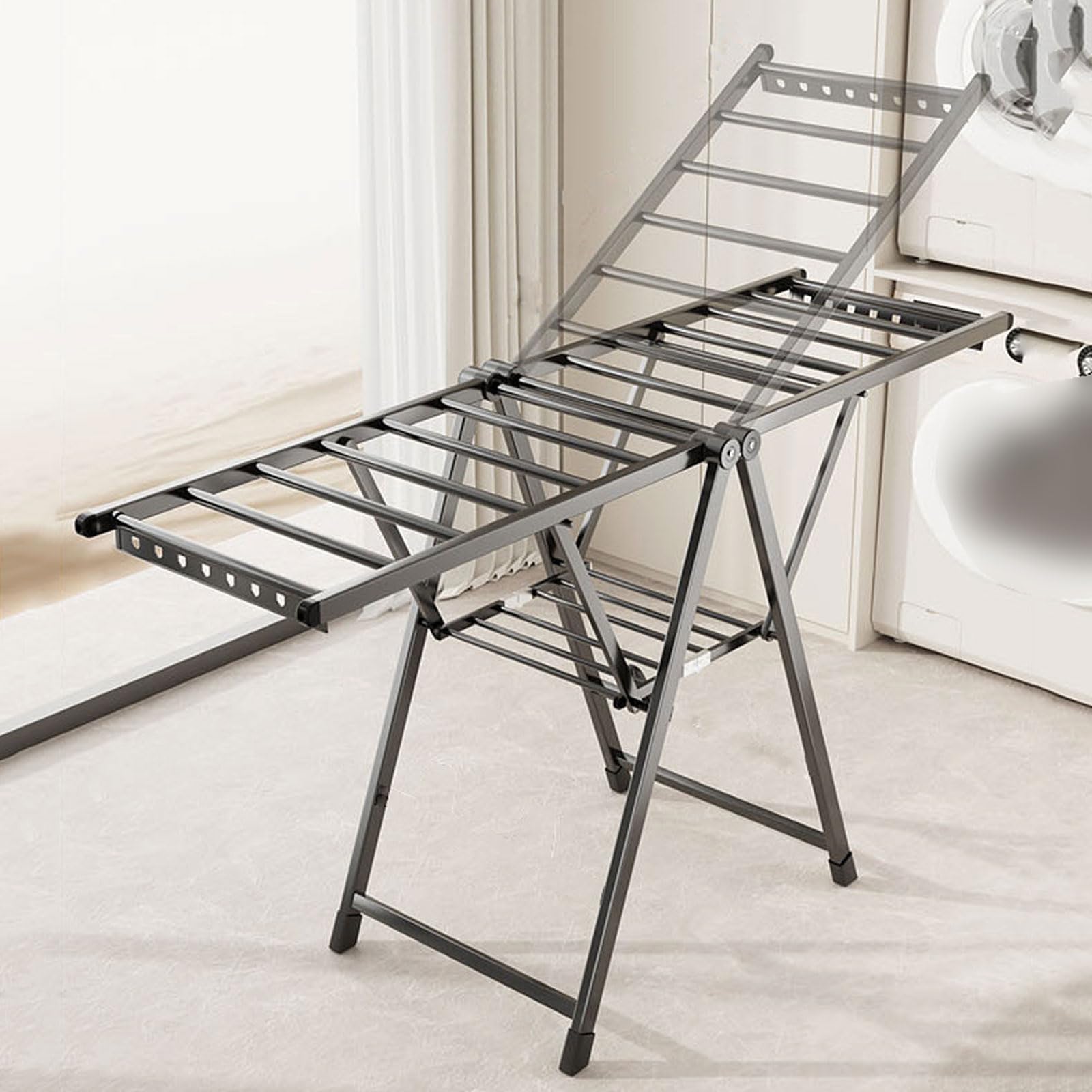 BCJMKDX folding clothes horse, Large Drying Rack Folding Clothes With Adjustable Wings Aluminum Laundry(Basic,140cm silver)