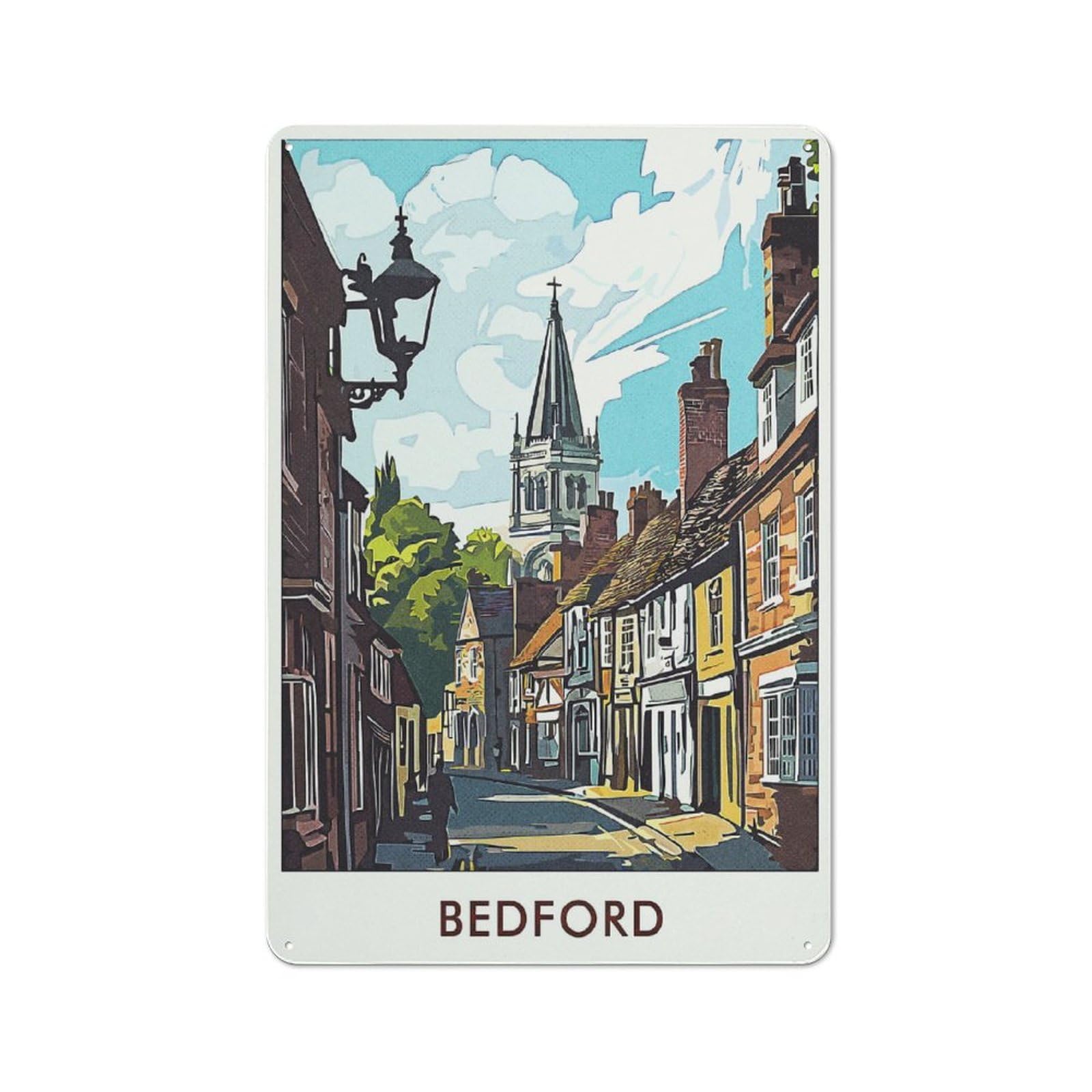 Junmoney Style-8 Urban Bedford Town Street Decorative Metal Plaque 30X20cm, Urban Room Decor For Flat, Bar, Studio Or Gallery Wall