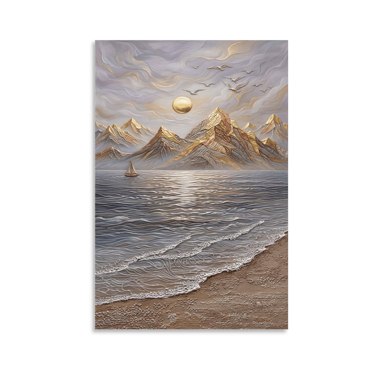 XPASHIQWC Golden Snow Mountain Coast Poster Artwork Giclee Canvas Prints Modern Wall Art Picture Wall Hanging for Bedroom Living Room Decor 20x30inch(50x75cm)