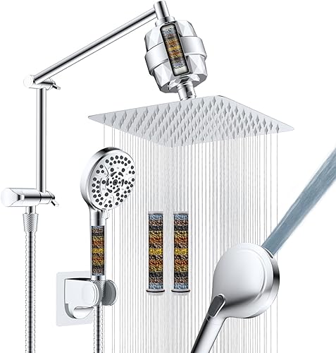 Miniatura 1 de iFealClear Cabezal de ducha con filtro de lluvia de metal, cabezal de ducha de lluvia de alta presión de 10 pulgadas con rociador de mano, lavado