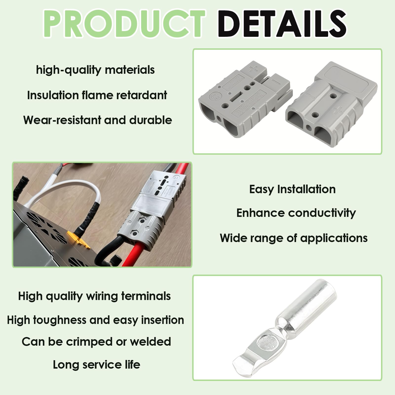 4 Stück Batterieanschlüsse 50A Stecker - 600V Schnellanschluss Stecker, Batterie Stecker, Graue Batteriestecker 12 v, Quick Connect Batterie, Batterieanschluss, für Auto, Motorrad, Boot, Solaranlagen