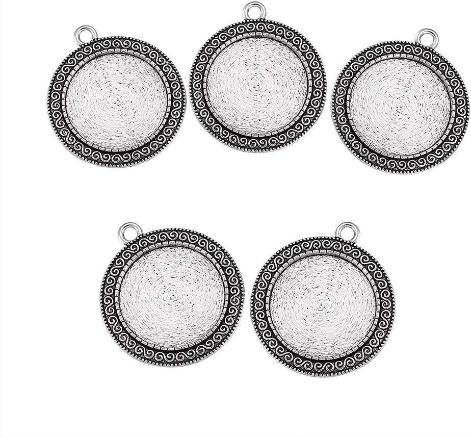 Kissitty 10Pcs Tibetan Antique Silver Flat Round Pendant Cabochon Settings 25mm Inner Dia. Blank Tray Bezel Cameo Charms for DIY Photo Jewelry Necklace Making image 2