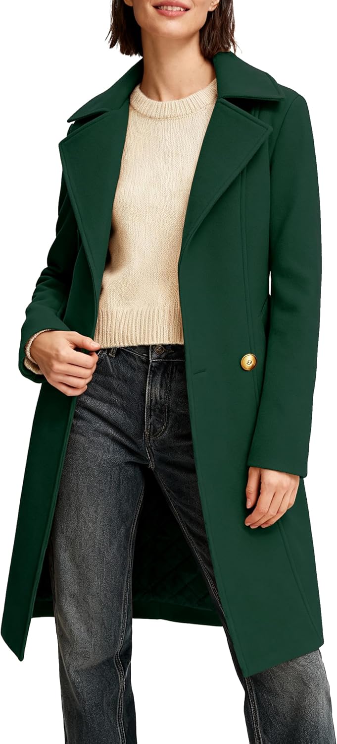 Women's Long Notch Lapel Coat, Double-Breasted Peacoat, Casual Classic Fall Winter Overcoat - Image 2