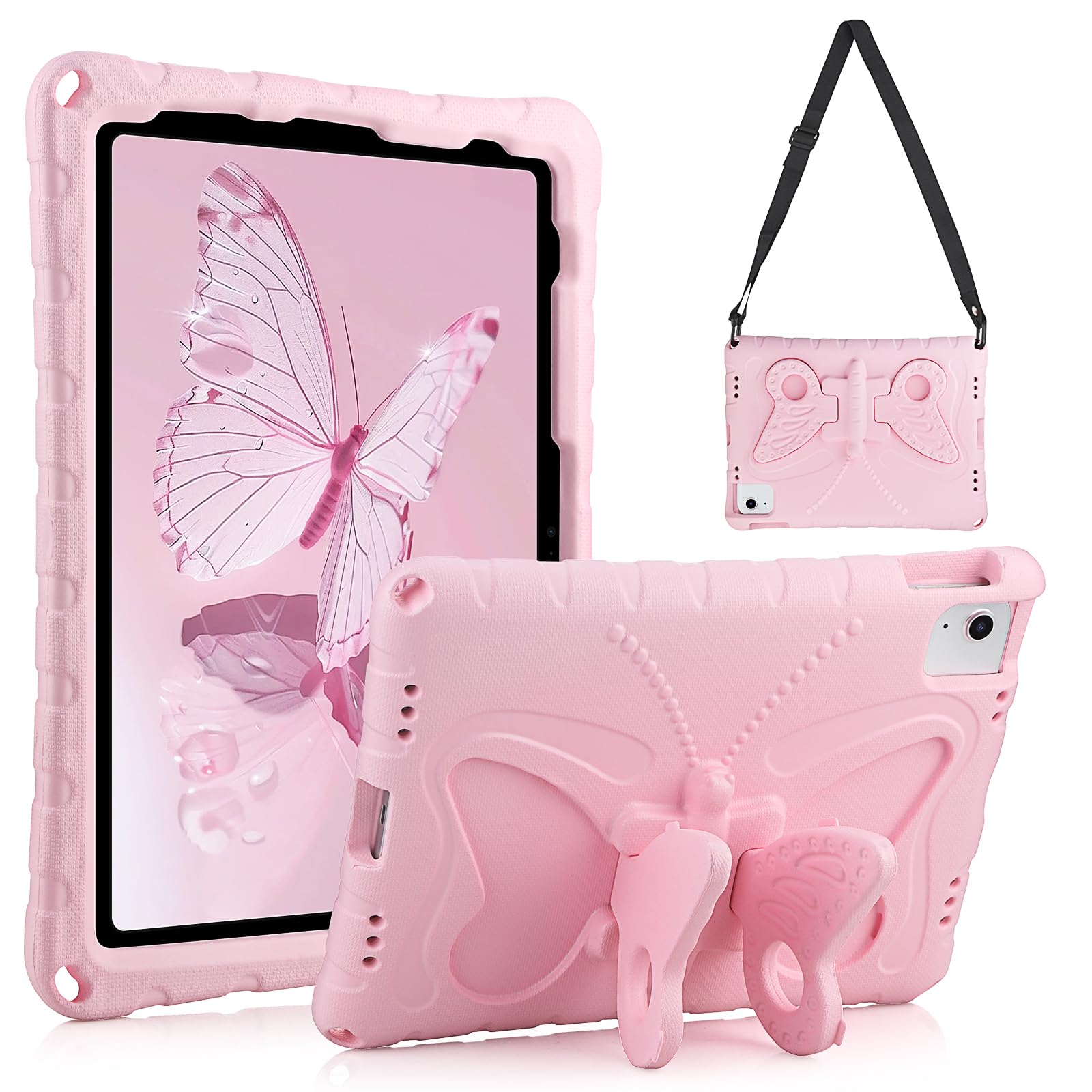 VOFUOE for iPad 10th Generation Case 10.9 for Kids Girls for iPad A16 Case 11th Generation 2025 with Butterfly Wings Stand Shoulder Strap Soft EVA