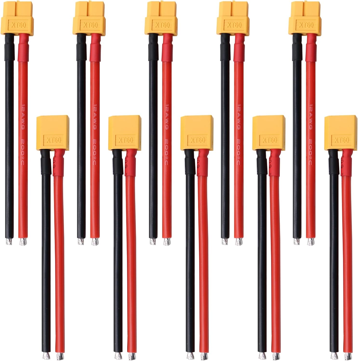 XT60 Connector Plug Cable - 10PCS Female and Male with 12AWG Silicon Wire Cables for RC Lipo Battery Connectors Airplane Car Boat 100mm (5 Female and 5 Male)