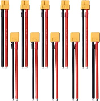 كابل قابس موصل XT60 - 10 قطع أنثى وذكر مع كابلات سلكية سيليكون مقاس 12AWG لموصلات بطارية RC Lipo للطائرة والسيارة والقارب 100 مم 5 أنثى و5 ذكر