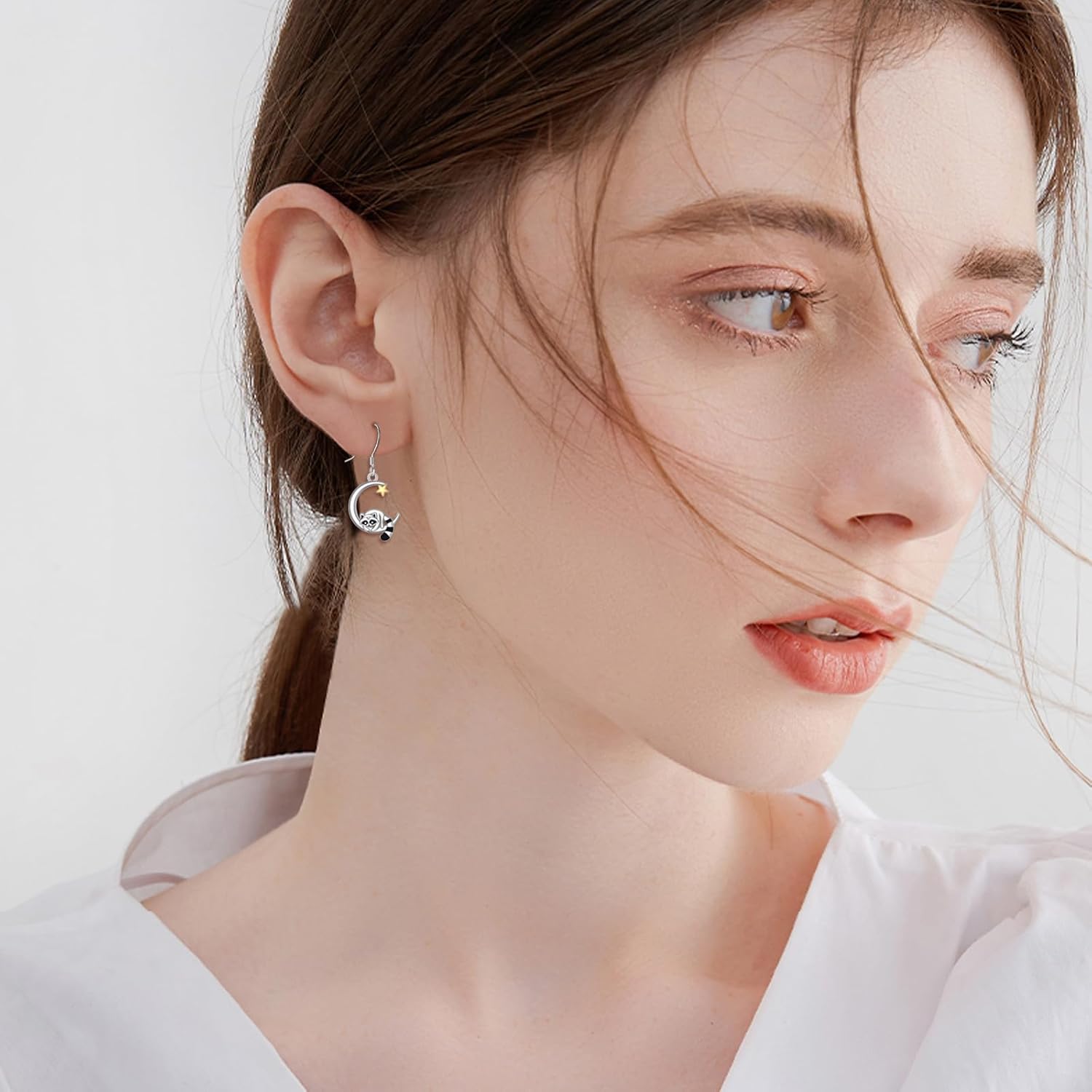 Raccoon Earrings for Women 925 Sterling Silver Raccoon Dangle Star Earrings Jewelry Gifts