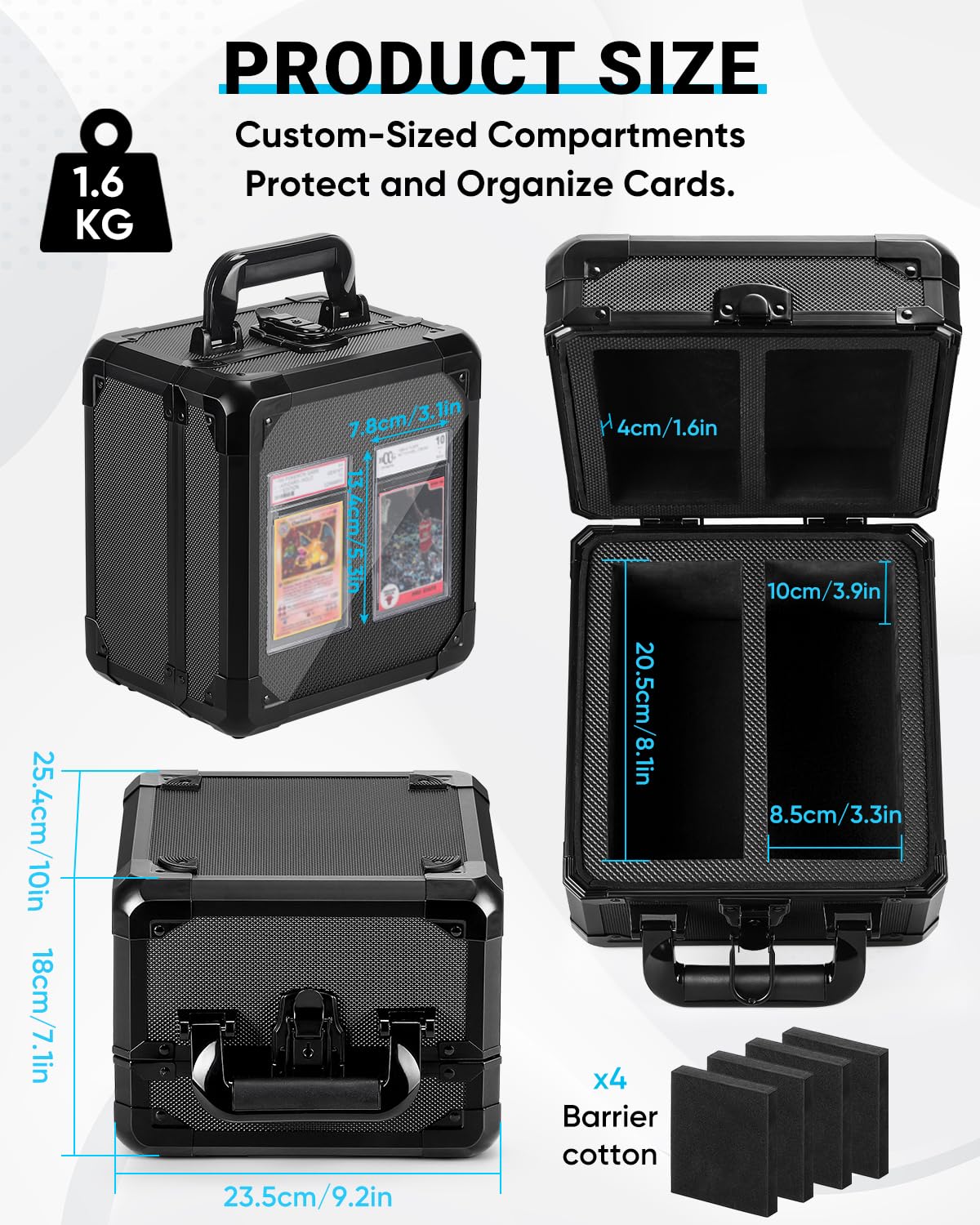 ONUEMP Graded Card Storage Box, Top Loaders Storage Case with Keys, Sports Card Box Black Cases for Trading Cards & Sports Cards - Image 4