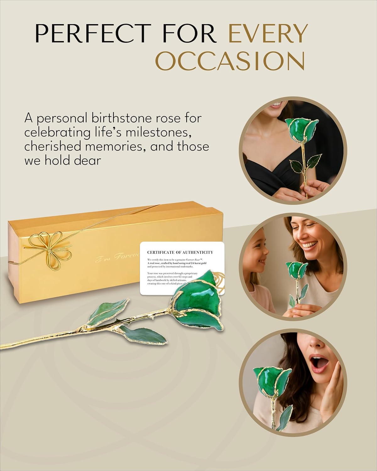 Forever Rose Hand-Dipped in 24K Gold, Emerald-Inspired May Birthstone with Sparkles, Real Rose in Luxury Gold Gift Box – Perfect Ready to Gift for May Birthday or Any Occasion - Image 5