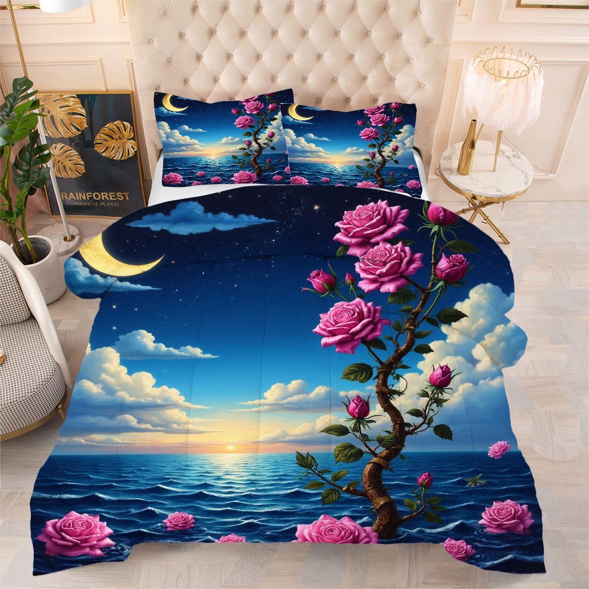 Couette imprimée 3D 140x200 cm rose, parure lit simple moderne respirante