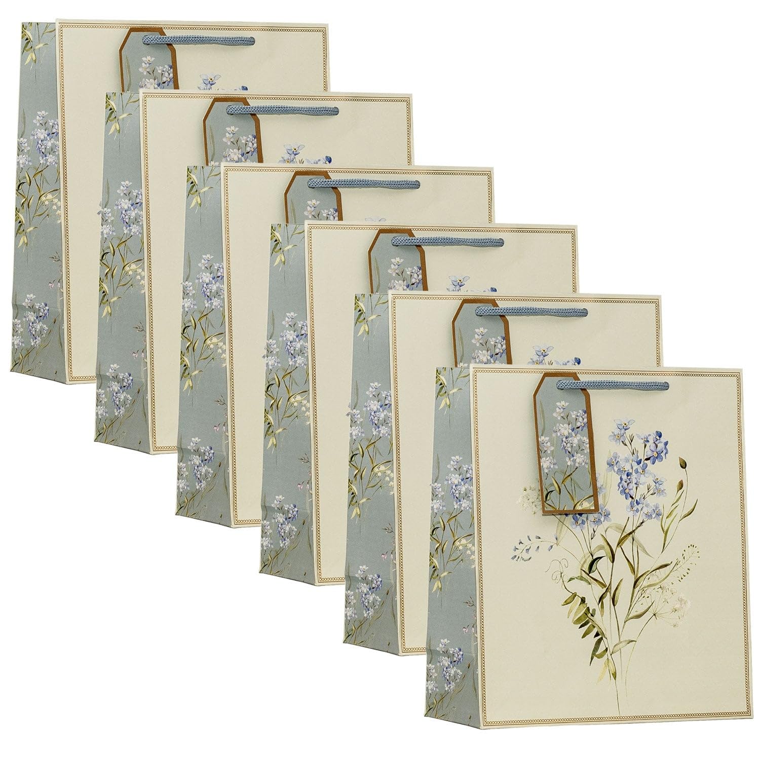Design By Violet Forget Me Not Floral Design Medium Gift Bag – Set of 6 Decorative Paper Wedding, Anniversary, Mother’s Day and Birthday Gift Bags for Her