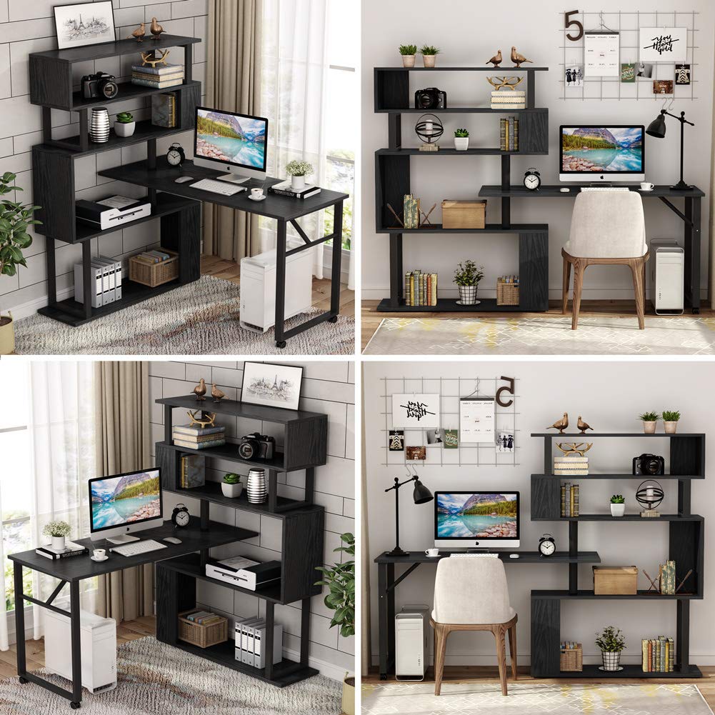 Buy Tribesigns Rotating Computer Desk with 5 Shelves Bookshelf, Modern