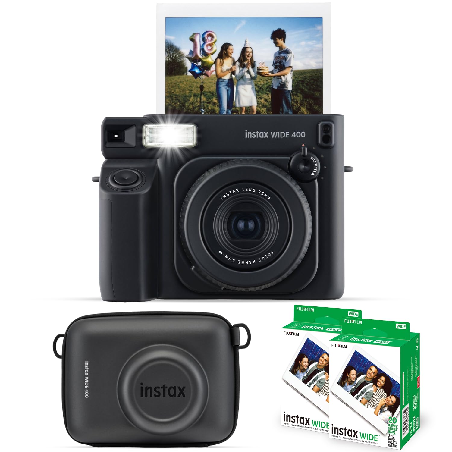 FUJIFILM Instax Wide 400 Instant Film Camera – Automatic Exposure & Retractable 95mm f/14 Lens Print Camera with Instax Wide 400 Case (Black), and 2 x Instax Wide Color Film (20 Exposures), Bundle Set-image-18