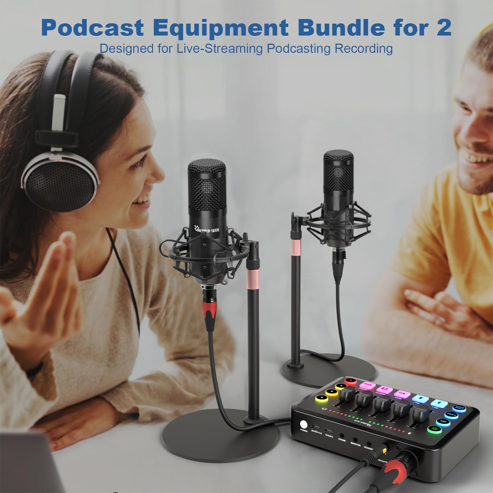 Paquete de equipos de podcast - MHS124 - Interfaz de audio MIDI - 5 canales - USB - Minimalista - Kit de podcast todo en uno para transmisión en vivo