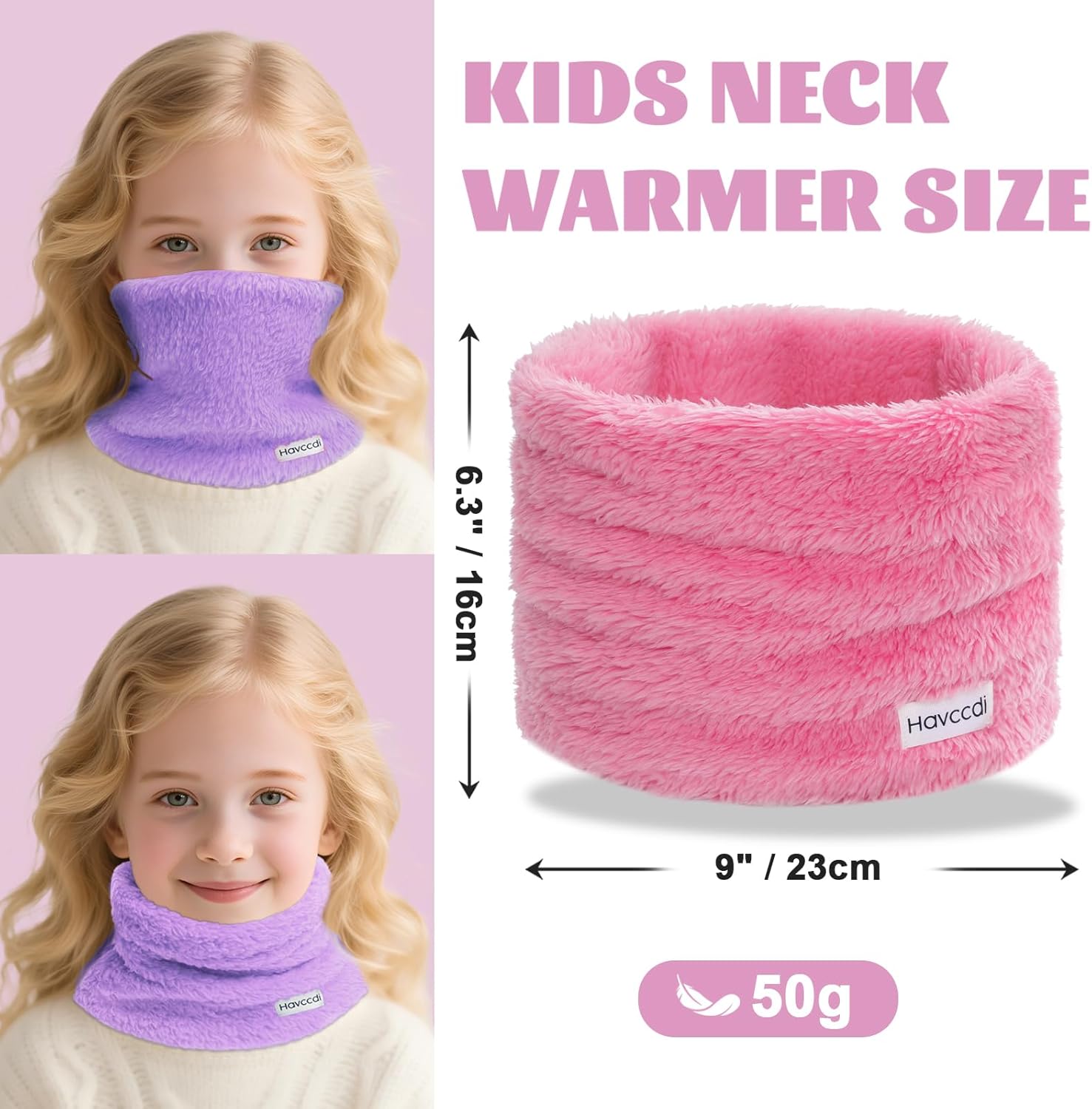 Kids Fleece Neck Warmer Gaiter, Winter Velvet Infinity Scarf for Boys Girls Double-Layer Face Ski Mask for the Cold - Image 5