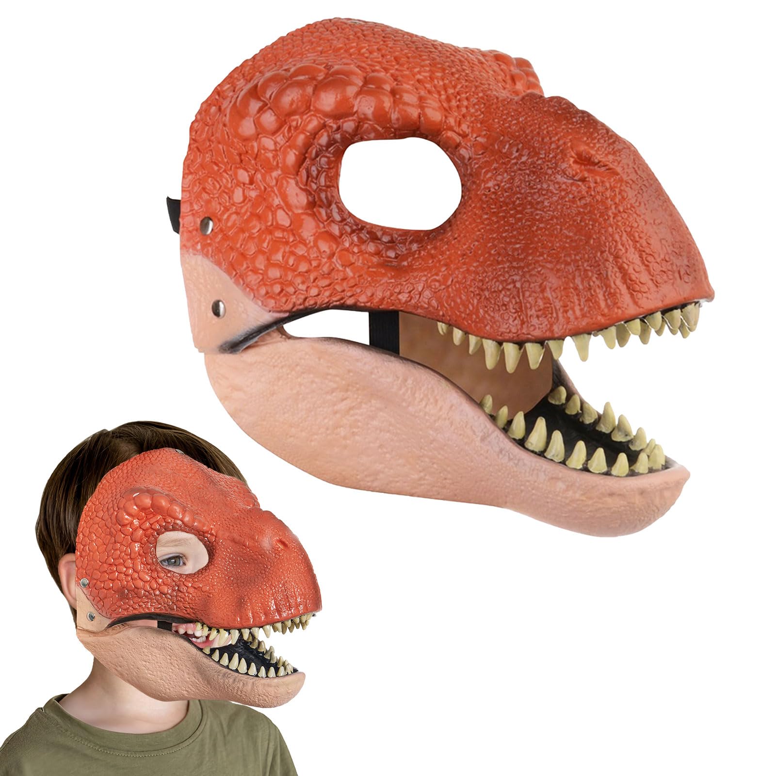 Meekio Dinosaur Mask Moving Jaw，Dino Mask Decor, Latex Dress Up Headgear with Opening Moving Jaw, Cosplay Party Birthday Halloween Christmas Kids Adult Mask