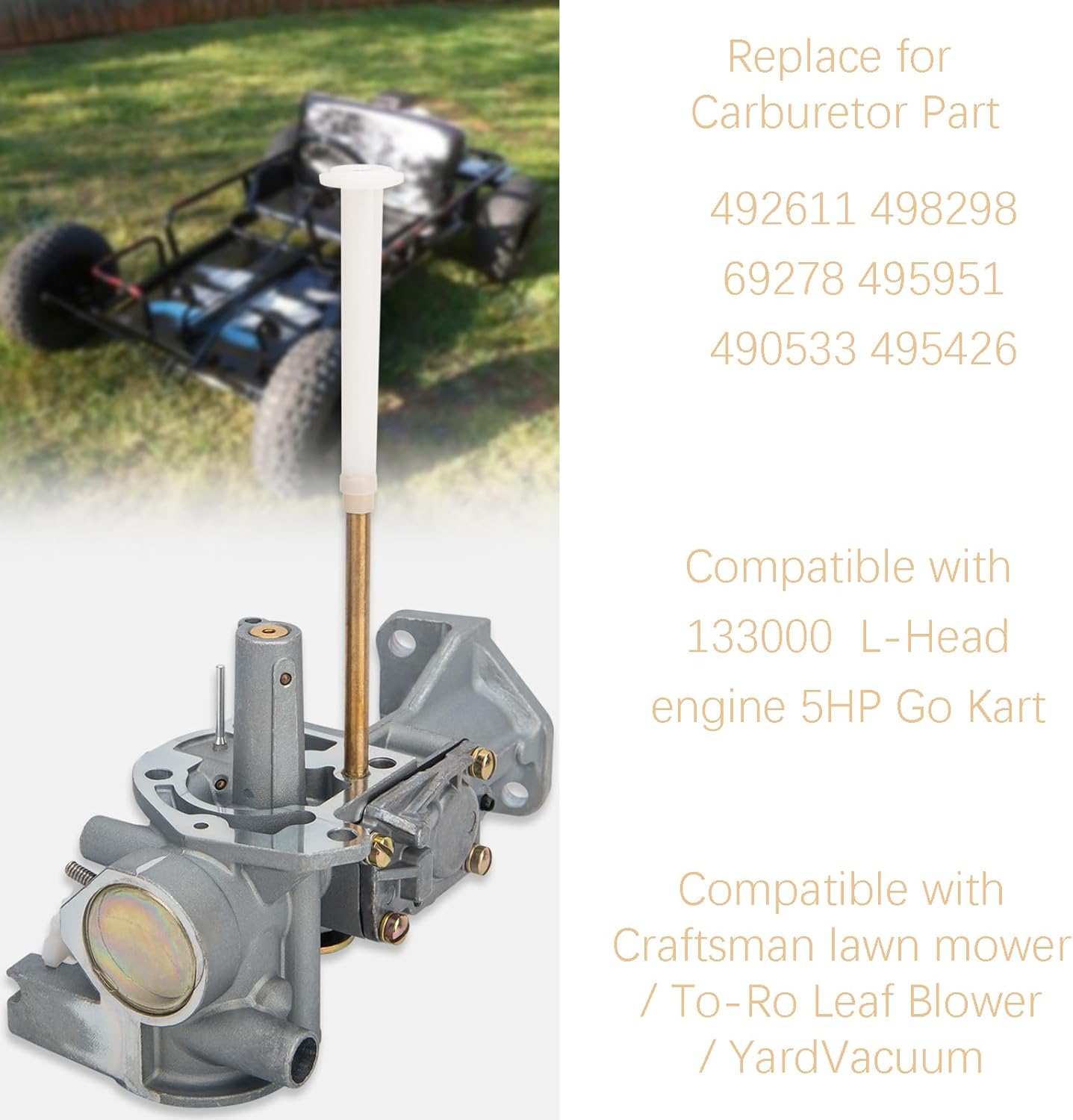 498298 Carburetor, 135202 Carburetor for Briggs & Stratton 492611 498298 692784 495951 490533 495426 5 HP Carb 112202 134202 112212 112231 112232 112252 112292 135202 133212 130202