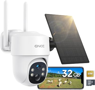 GNCC 4G LTE Überwachungskamera Aussen Solar mit SIM Karte, 2K 3MP Kamera Überwachung Aussen Ohne WLAN Outdoor Akku, 355°/90° Schwenkbar, Farb/Infrarot Nachtsicht, 2-Wege-Audio, IP65, GW3