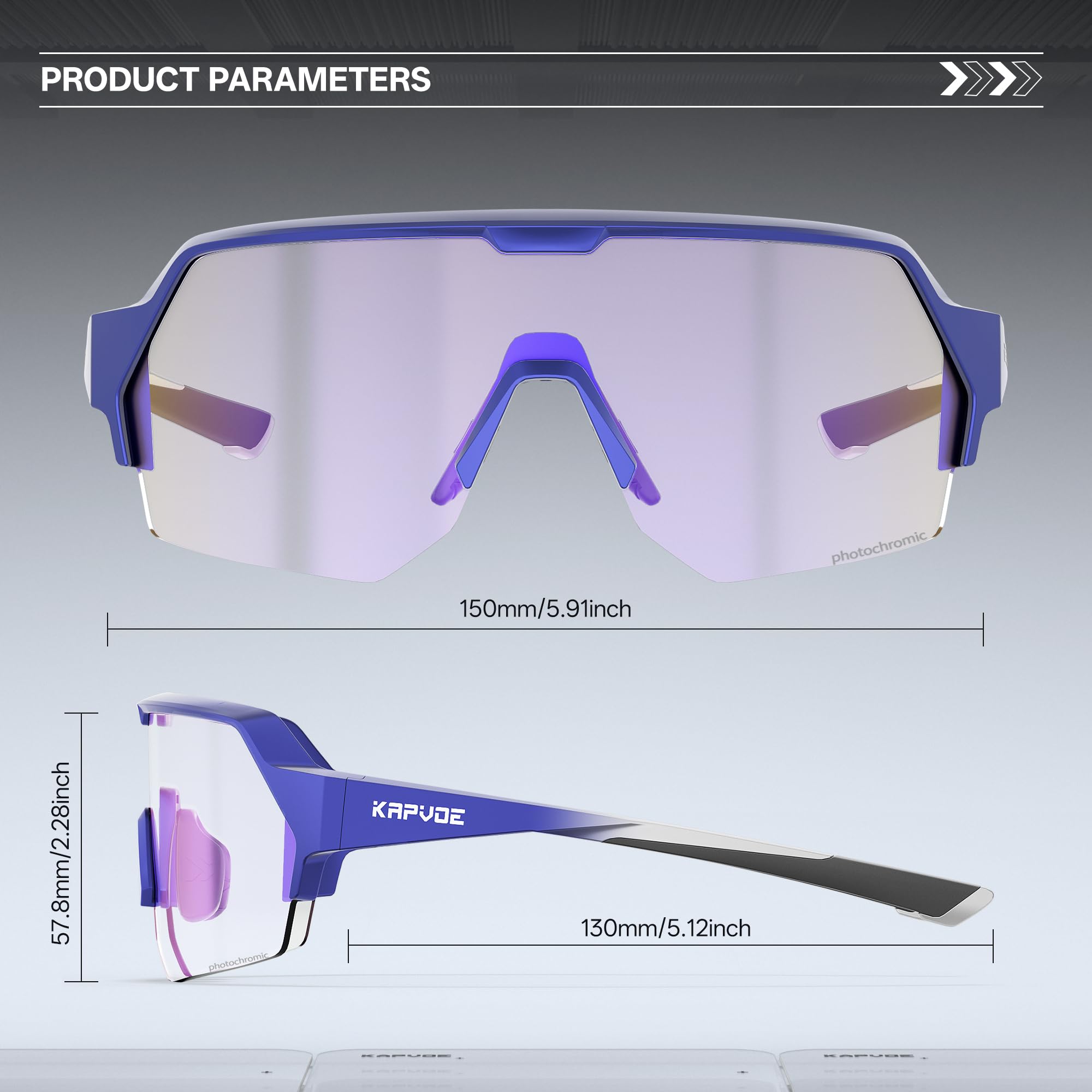 KAPVOE Occhiali Ciclismo Fotocromatici con Protezione UV400 Occhiali da Sole Sportivi Uomo Donna per Mountain Biking Running MTB K360