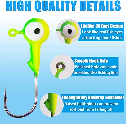 Miniatura 3 de Cabezas de señuelo de pesca, 3060 piezas de colores surtidos, cabeza de bola redonda, anzuelos de pesca duraderos para lubina, trucha, agua salada,