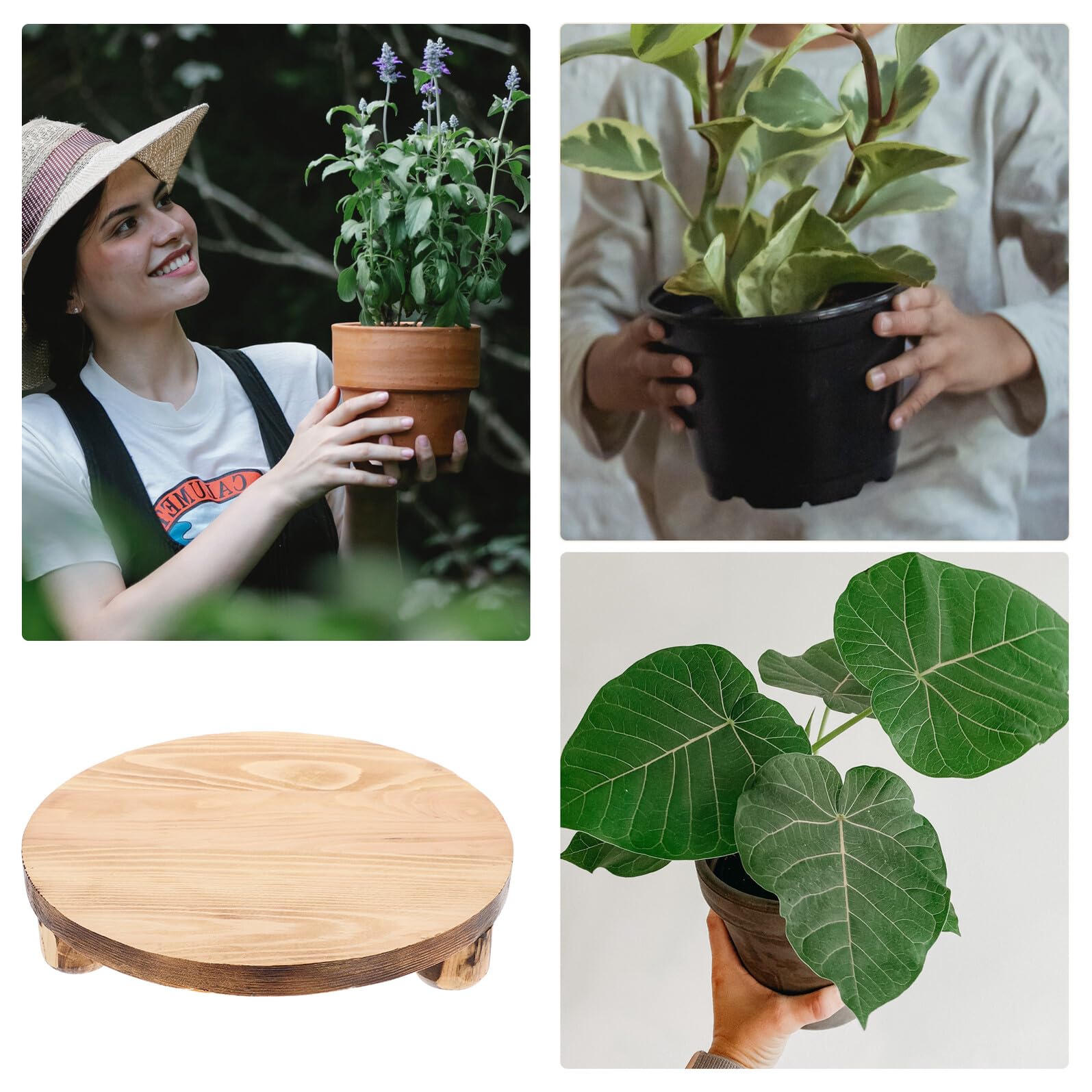 Gatuida Soporte para Macetas de Madera Beige Redondo y Estable, Elevador Multifuncional para Plantas y Bonsáis Hogar