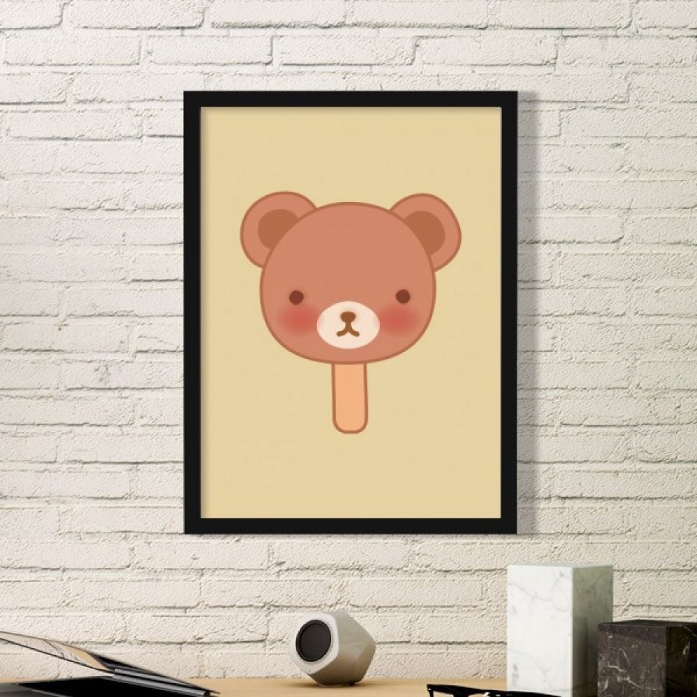 Cadre photo rectangle en bois noir avec peinture cartoon ours et glace de taille moyenne