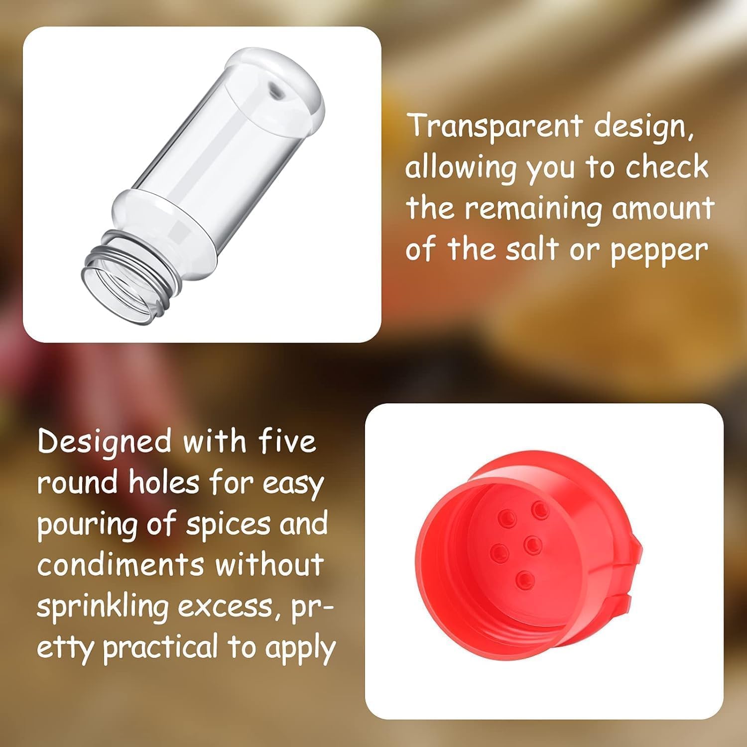 Salz- Und Pfefferstreuer Aus Kunststoff, Klein & Praktisch – Transparent, 2 Stück, Ideal Für Unterwegs