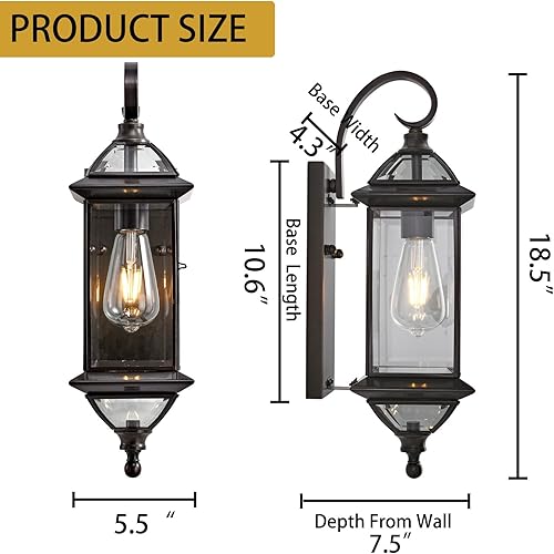 Miniatura 4 de Lámparas de pared exteriores de cobre de 18.5 pulgadas, impermeables, con farol de vidrio transparente, aplique de pared de bronce aceitado para