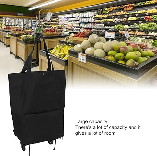 Miniatura 4 de Carrito de compras plegable con ruedas, bolsas de comestibles reutilizables multifuncionales, color negro