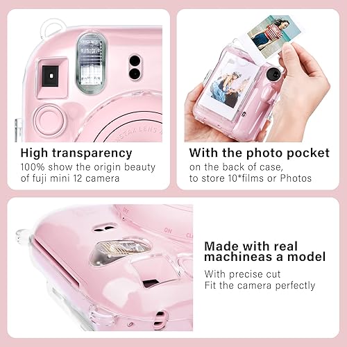 Miniatura 4 de MUZIRI KINOKOO Funda transparente compatible con cámara instantánea Fuji Instax Mini 12Polaroid Mini 12, funda rígida de PVC con bolsillo para fotos