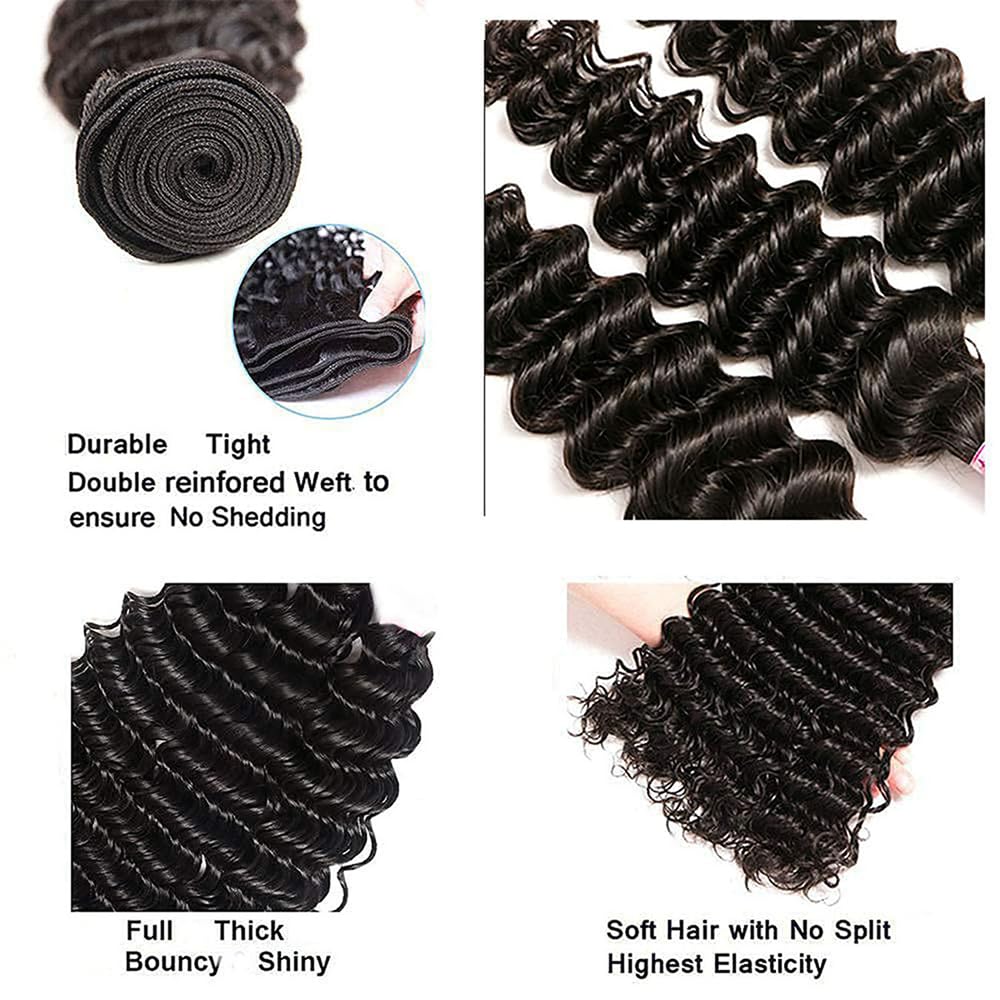 Human Hair Bundles Extensions de cheveux humains #1B Natural Black Color Deep Wave Echthaar Tressen Human Hair Extension 1 Bundles Totaling 100 Grams12 Pouces
