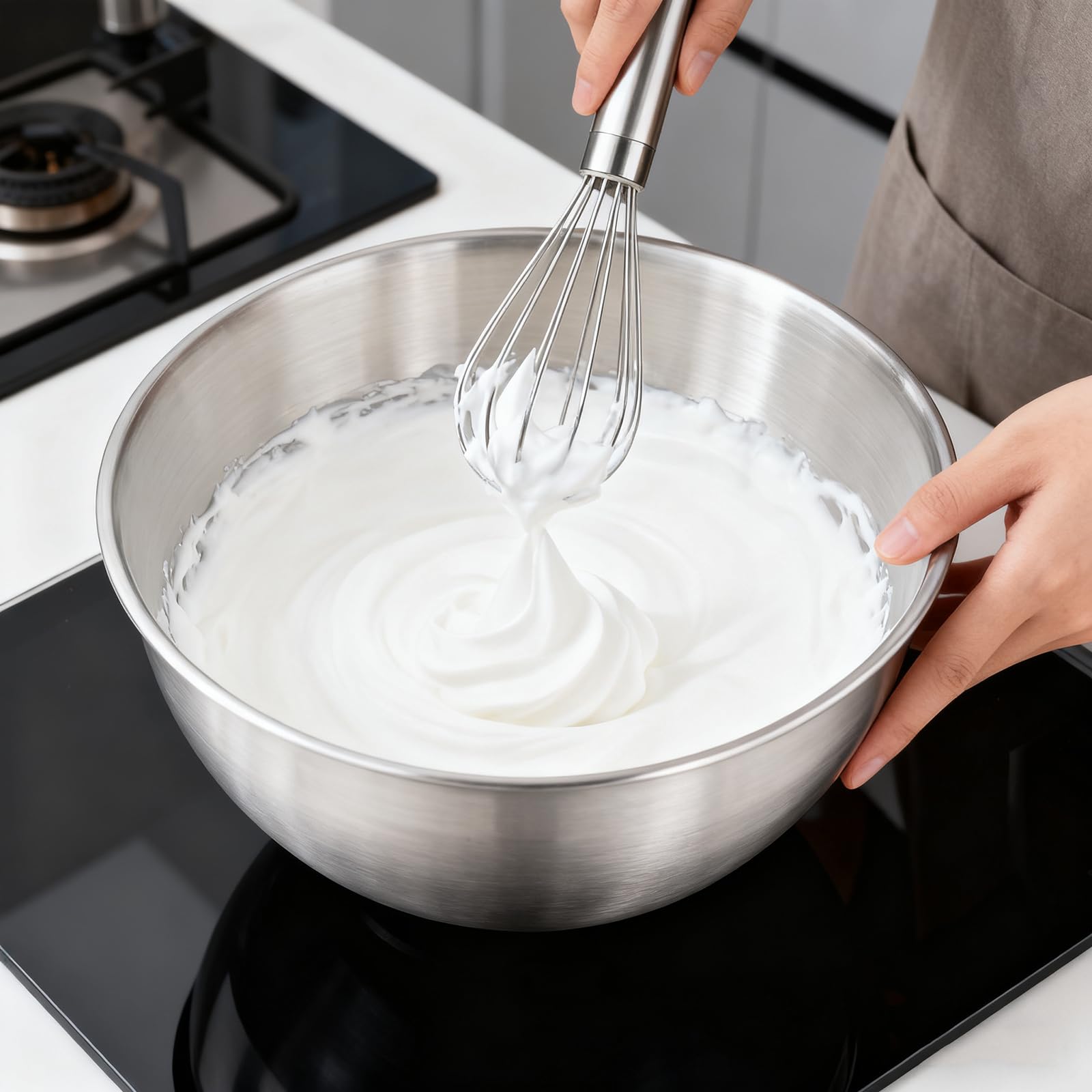 Juego de 5 Cuencos de Acero Inoxidable Apilables con Marcas de Medición - 800ml a 4000ml - Ensaladeras para Cocina, Mezclar y Servir - Apto para Lavavajillas
