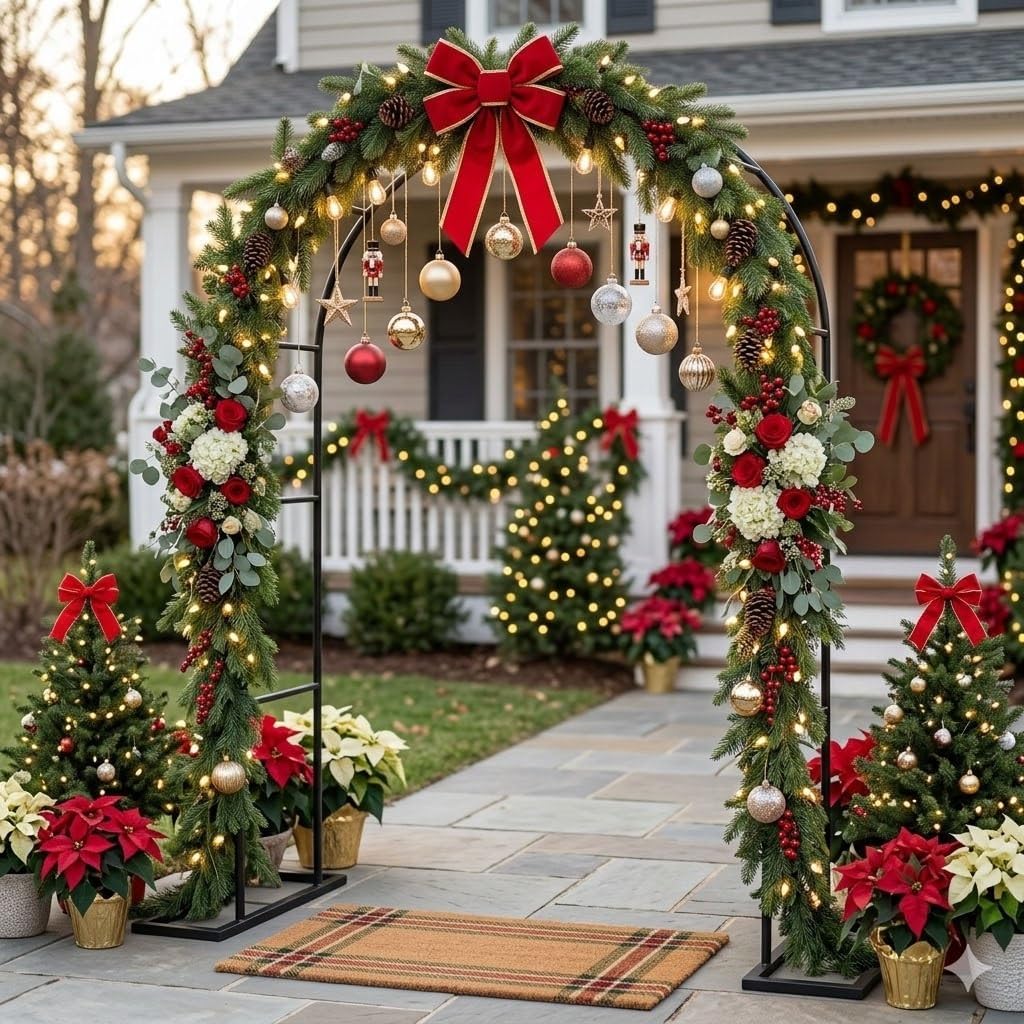 Metal Pergola Arbor, Garden Arch Trellis for Climbing Plants Outdoor, Thickened Rose Arch Frame for Christmas Birthday Party Wedding Decoration 3.9x7.2ft 6.5x7.5ft 11.4x7.2ft(Green,W4.5XH7.5ft)