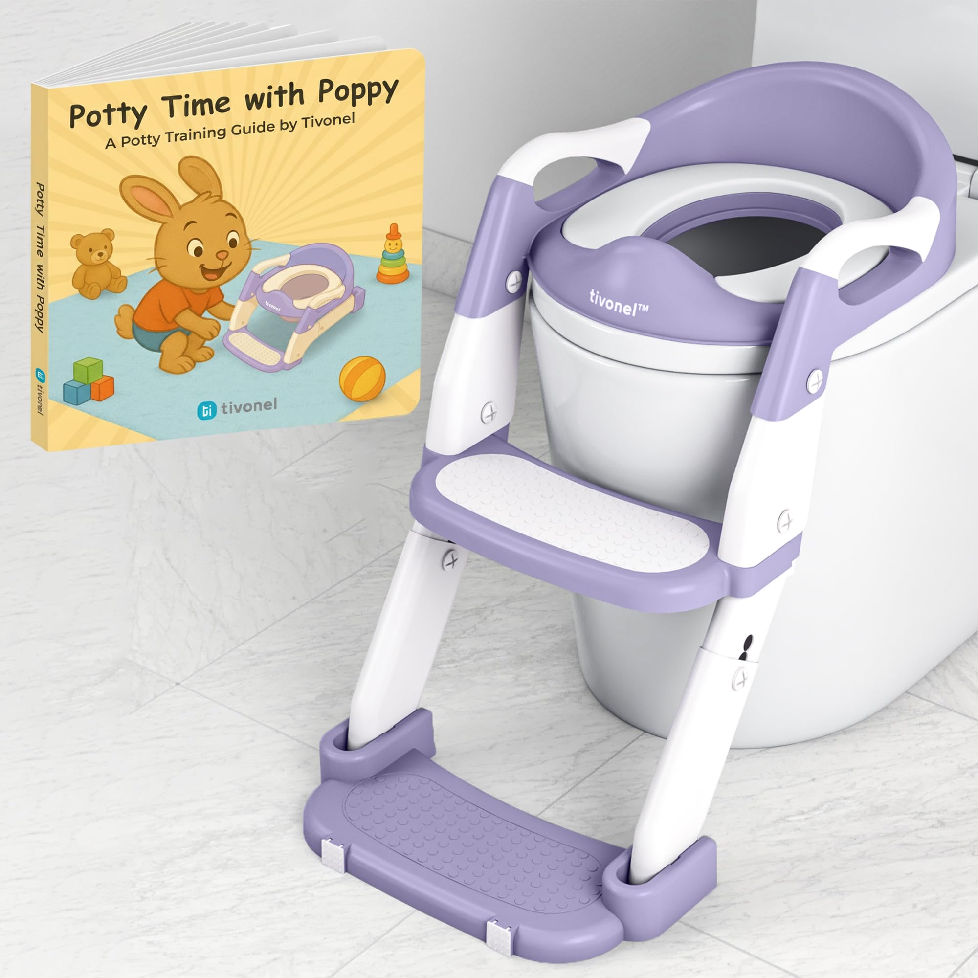 Toddler Potty Training Seat with Ladder and Step Stool Helps Kids Climb and Sit on Their Own Soft