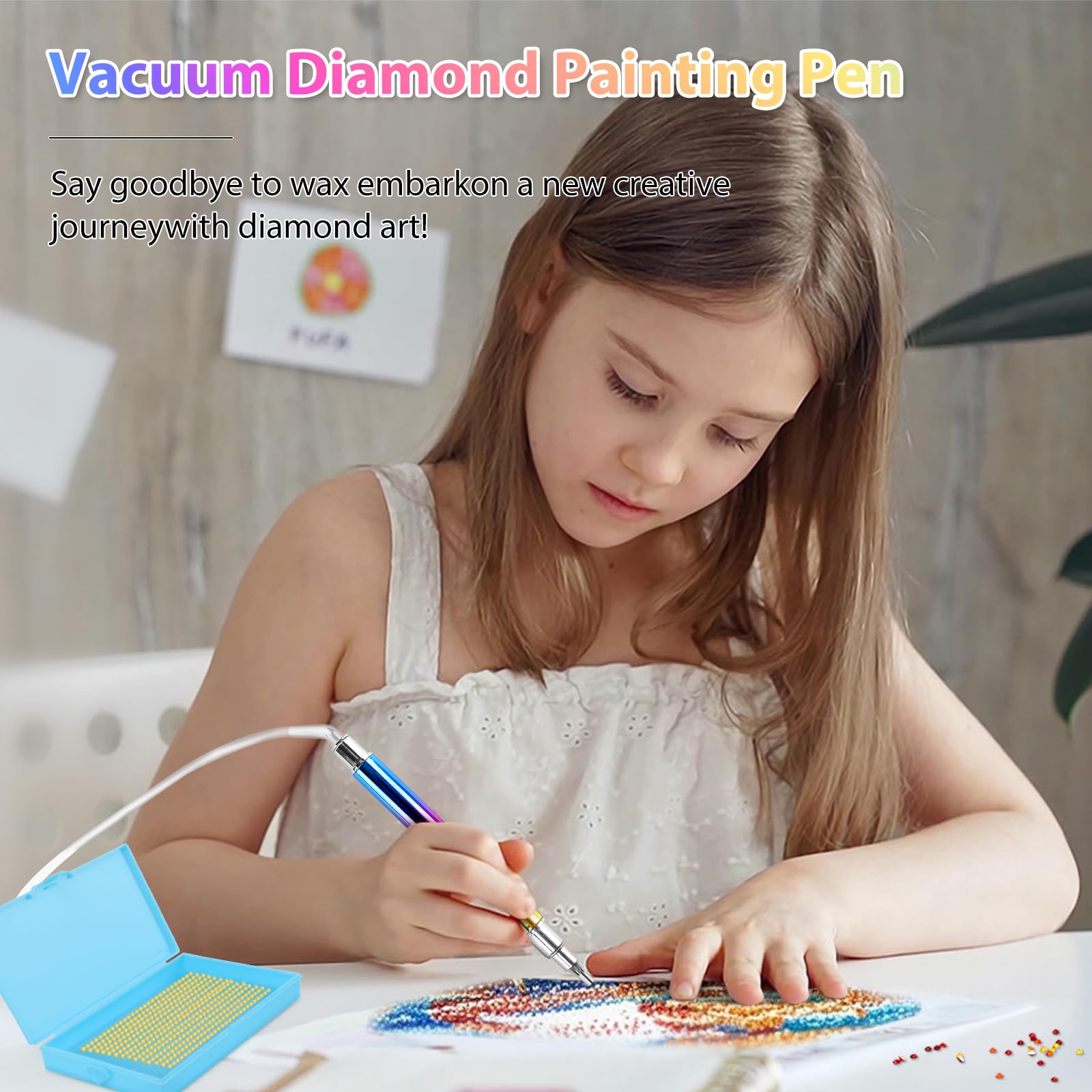 E-Painter Stylo Diamond Painting Pen, kit de Stylos de Peinture Diamant sous Vide avec Plateau de Rangement, 3 Niveaux D'aspiration Réglables, Pointes Métalliques, Silencieux et Durable
