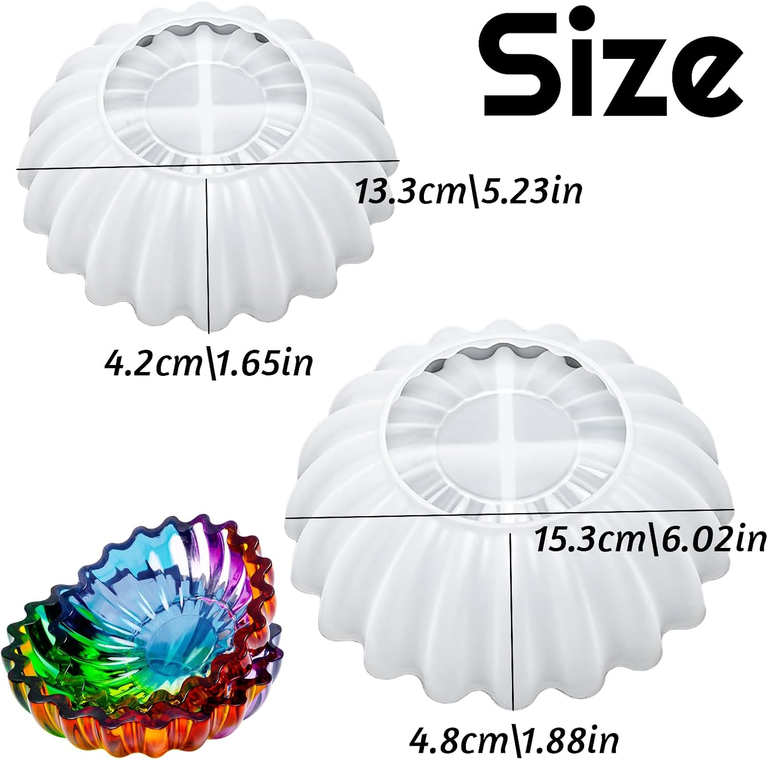 Silicone Bowl Molds for Resin, Large + Small Flower Tray Silicone Molds Set image 2