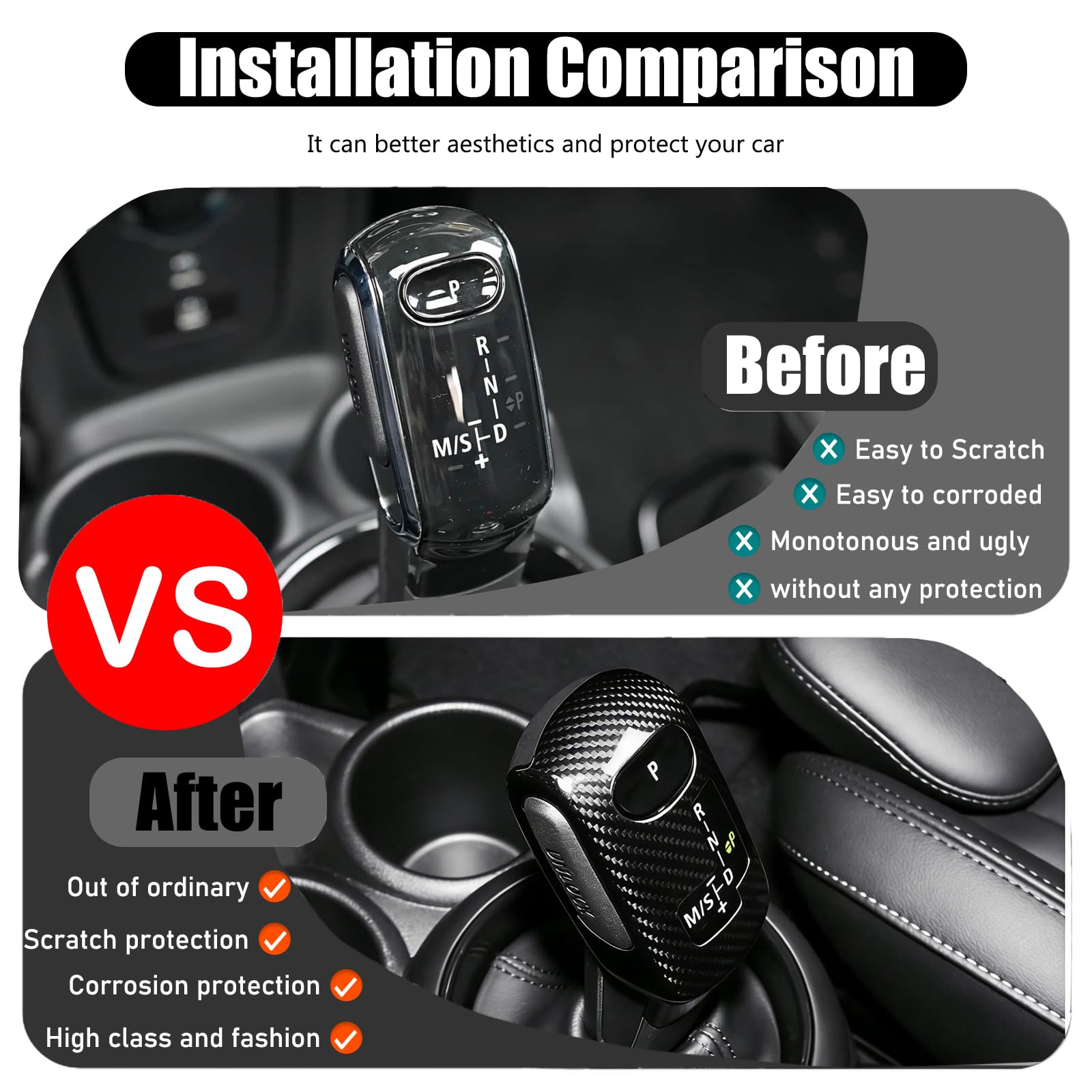 METYOUCAR Copertura adesiva per pomello del cambio dell'auto, in fibra di carbonio, per @B & M & W Mini Cooper F54 F55 F56 F57 F60 2020-2023, copertura protettiva per la testa del cambio (nero)
